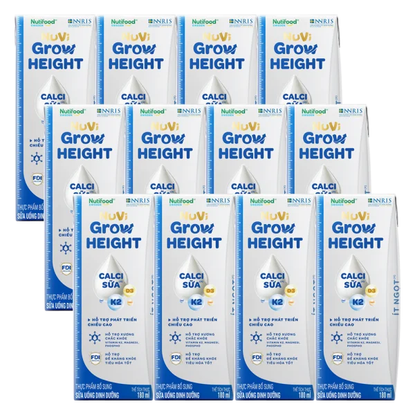 Combo 3 lốc Sữa Bột Pha Sẵn NUVI GROW HEIGHT ít đường 180ML (lốc 4 hộp)