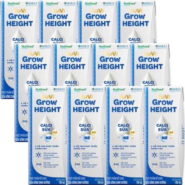 Combo 3 lốc Sữa Bột Pha Sẵn NUVI GROW HEIGHT ít đường 180ML (lốc 4 hộp)