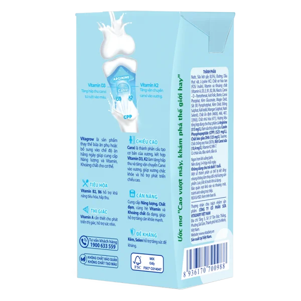 Sữa uống dinh dưỡng Vitagrow 110ml (cải tiến) (lốc 4 hộp)