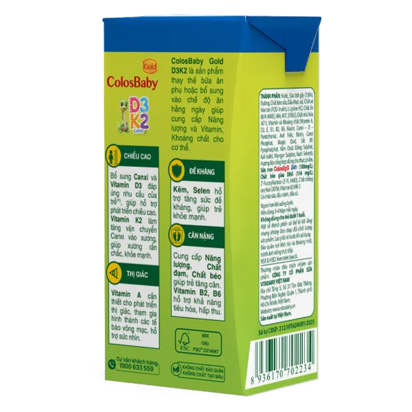 Sữa Uống Dinh Dưỡng Colosbaby Gold D3K2 110ml (lốc 4 hộp)