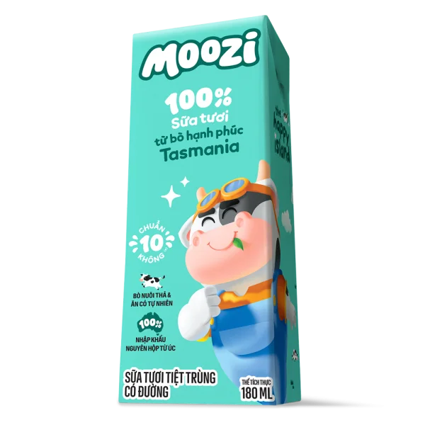 Sữa tươi tiệt trùng Moozi có đường 180ml (lốc 3 hộp)