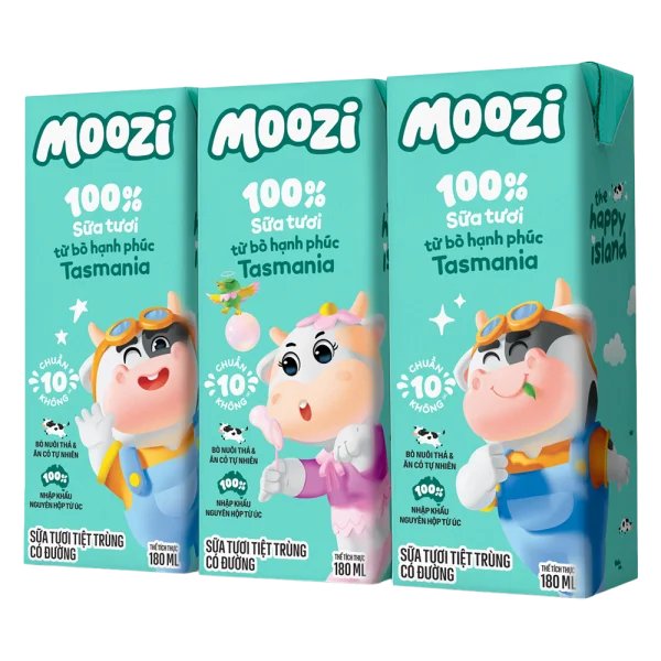 Sữa tươi tiệt trùng Moozi có đường 180ml (lốc 3 hộp)