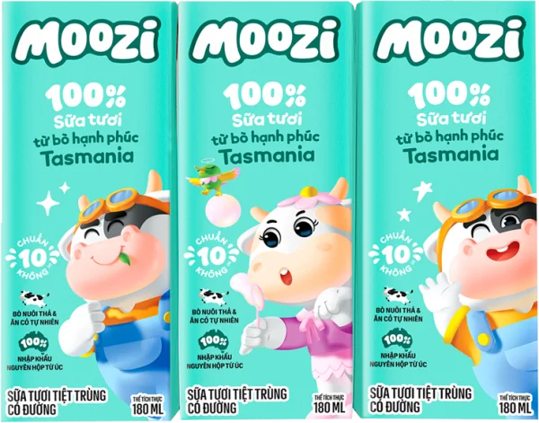 Sữa tươi tiệt trùng Moozi có đường 180ml (lốc 3 hộp)