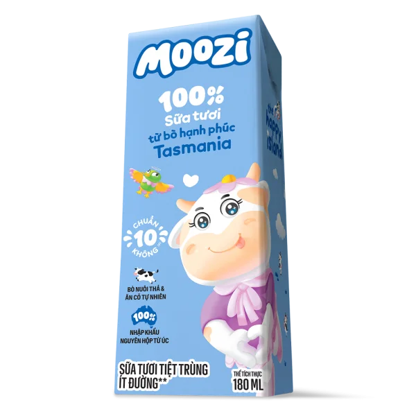 Combo 16 Sữa tươi tiệt trùng Moozi ít đường 180ml (lốc 3 hộp)