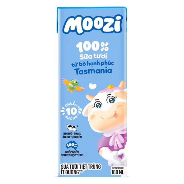 Combo 16 Sữa tươi tiệt trùng Moozi ít đường 180ml (lốc 3 hộp)
