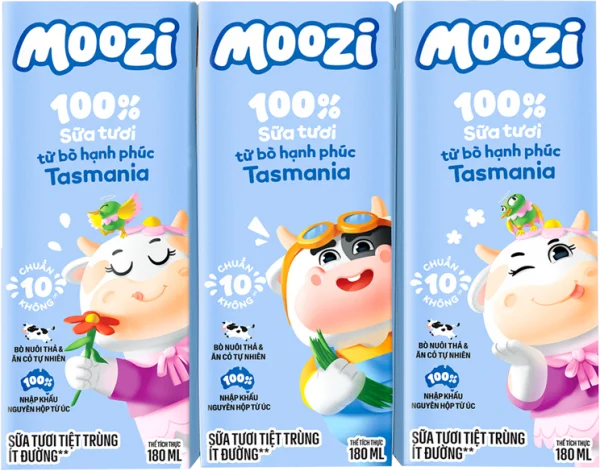Sữa tươi tiệt trùng Moozi ít đường 180ml (lốc 3 hộp)