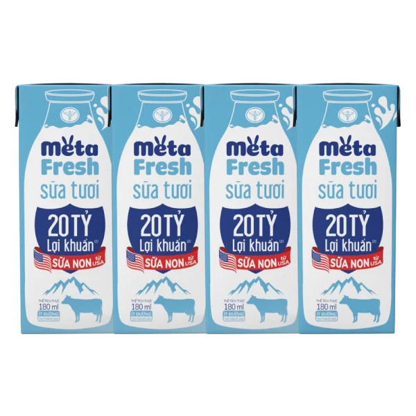 3 Thùng Sữa Tươi Tiệt Trùng MetaFresh Lợi Khuẩn 180ml (lốc 4 hộp)