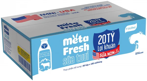 3 Thùng Sữa Tươi Tiệt Trùng MetaFresh Lợi Khuẩn 180ml (lốc 4 hộp)