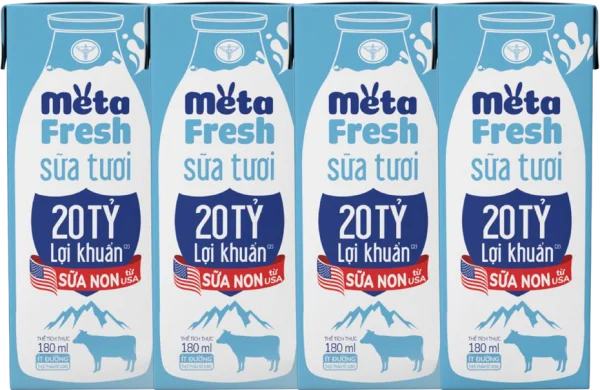 Combo 12 Sữa Tươi Tiệt Trùng MetaFresh Lợi Khuẩn 180ml (lốc 4 hộp)