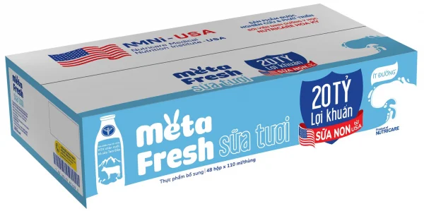 3 Thùng Sữa Tươi Tiệt Trùng MetaFresh Lợi Khuẩn 110ml (lốc 4 hộp)