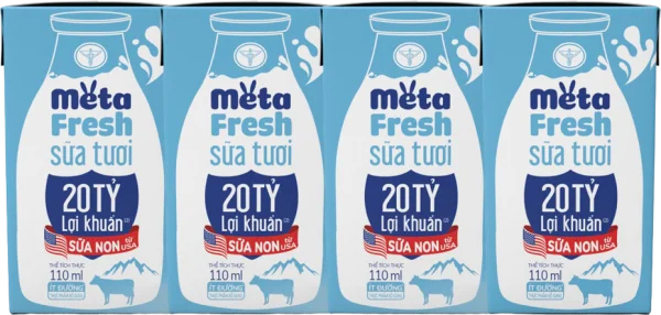 Sữa Tươi Tiệt Trùng MetaFresh Lợi Khuẩn 110ml (lốc 4 hộp)