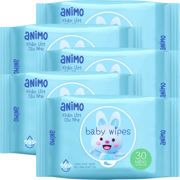 Combo 5 Khăn Ướt Dịu Nhẹ Animo không mùi (30 tờ) - Pink plus