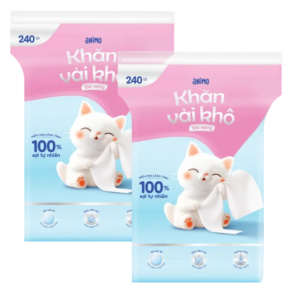 Combo 2 Khăn vải khô đa năng Animo (240 tờ) - Pink plus