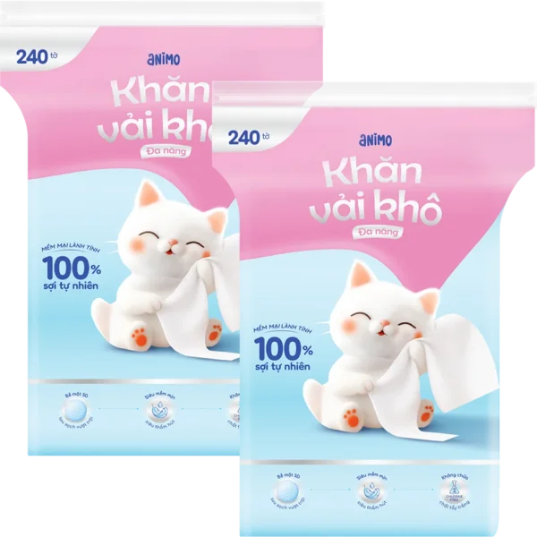 Combo 2 Khăn vải khô đa năng Animo (240 tờ) - Pink plus