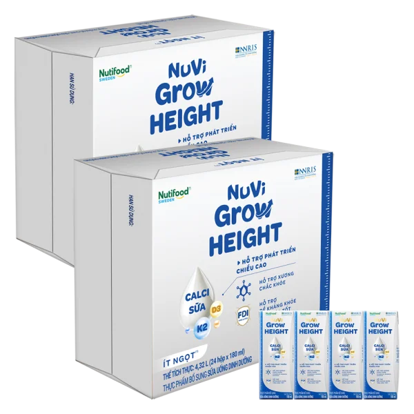2 th&ugrave;ng Sữa Bột Pha Sẵn NUVI GROW HEIGHT &iacute;t đường 180ML (lốc 4 hộp)