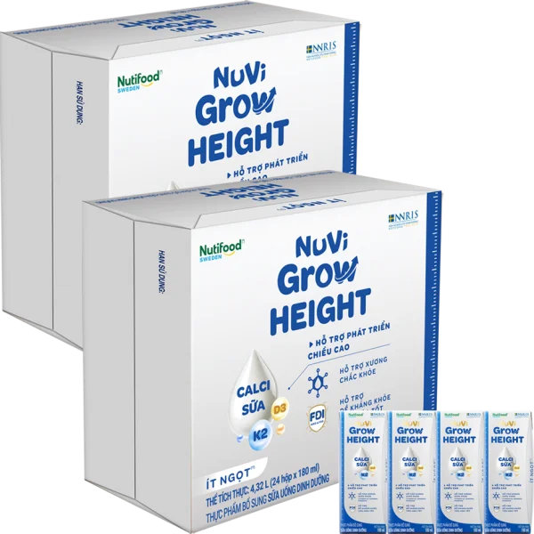 2 thùng Sữa Bột Pha Sẵn NUVI GROW HEIGHT ít đường 180ML (lốc 4 hộp)