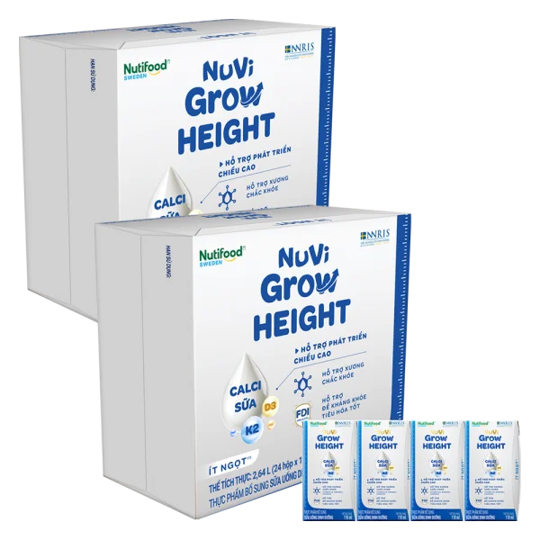 2 thùng Sữa Bột Pha Sẵn NUVI GROW HEIGHT ít đường 110ML (lốc 4 hộp)
