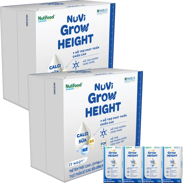 2 thùng Sữa Bột Pha Sẵn NUVI GROW HEIGHT ít đường 110ML (lốc 4 hộp)