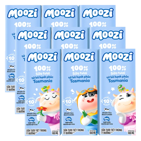 Combo 3 Sữa tươi tiệt trùng Moozi ít đường 180ml (lốc 3 hộp)