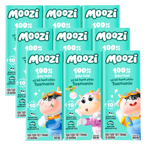 Combo 3 Sữa tươi tiệt trùng Moozi có đường 180ml (lốc 3 hộp)
