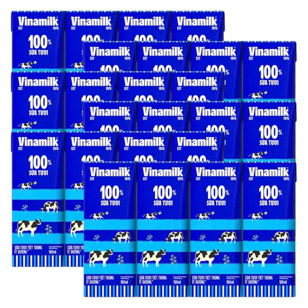Combo 6 Sữa tươi tiệt trùng ít đường Vinamilk 180ml (Lốc 4 hộp)