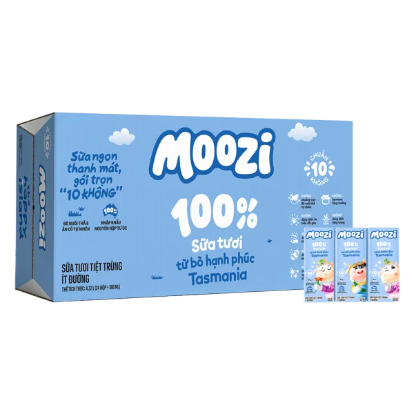 Thùng Sữa tươi tiệt trùng Moozi ít đường 180ml (lốc 3 hộp)