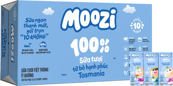 Thùng Sữa tươi tiệt trùng Moozi ít đường 180ml (lốc 3 hộp)
