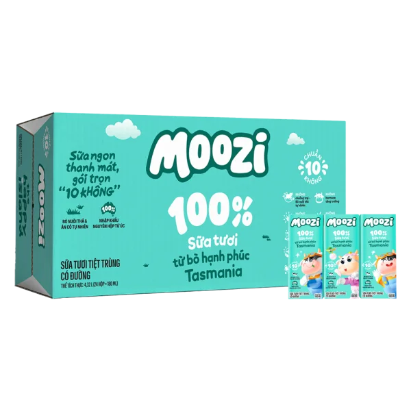 Thùng Sữa tươi tiệt trùng Moozi có đường 180ml (lốc 3 hộp)