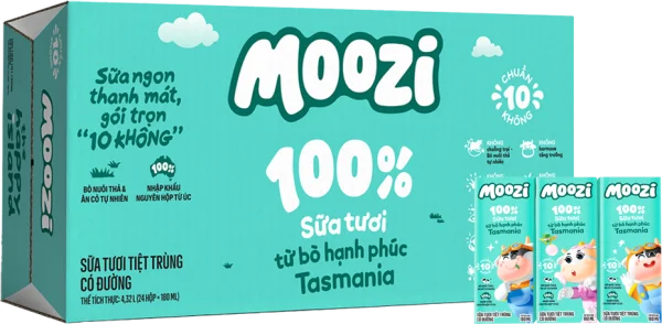 Thùng Sữa tươi tiệt trùng Moozi có đường 180ml (lốc 3 hộp)