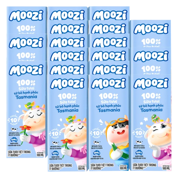 Combo 6 Sữa tươi tiệt tr&ugrave;ng Moozi &iacute;t đường 180ml (lốc 3 hộp)