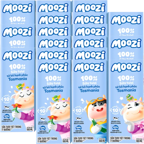 Combo 6 Sữa tươi tiệt trùng Moozi ít đường 180ml (lốc 3 hộp)