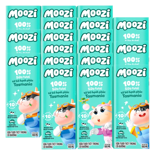 Combo 6 Sữa tươi tiệt trùng Moozi có đường 180ml (lốc 3 hộp)