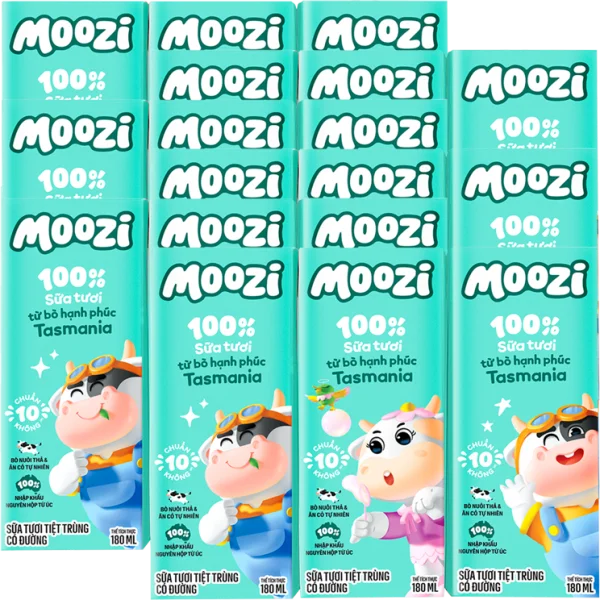 Combo 6 Sữa tươi tiệt trùng Moozi có đường 180ml (lốc 3 hộp)