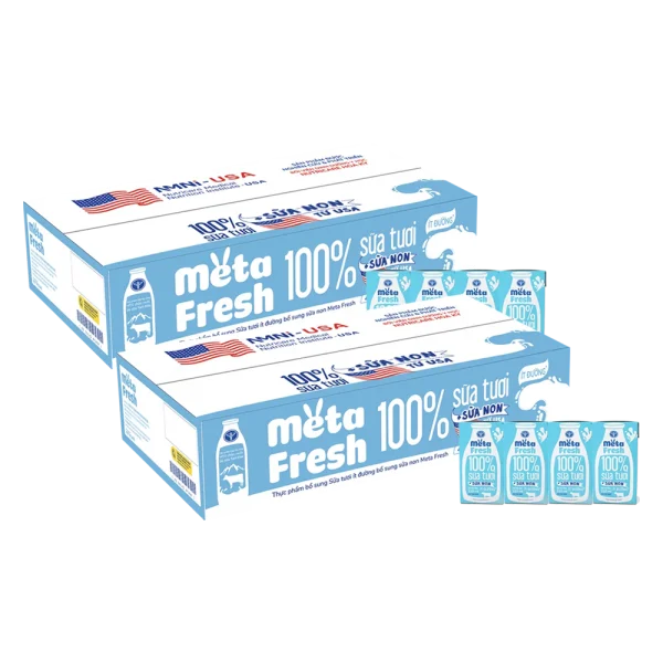 2 Th&ugrave;ng Sữa tươi &iacute;t đường bổ sung sữa non Metafresh 110ml, lốc 4 hộp