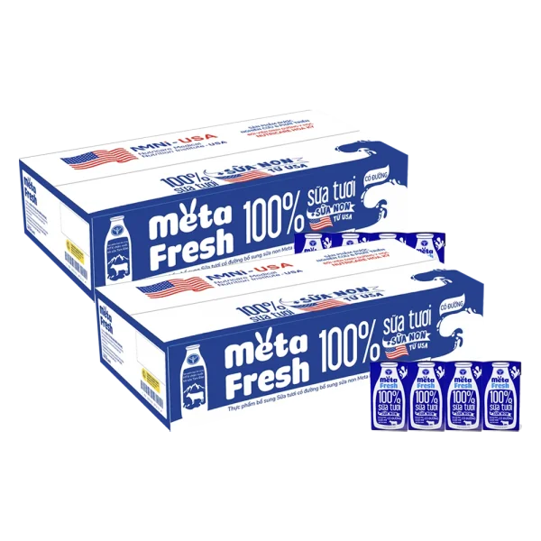 2 Thùng Sữa tươi có đường bổ sung sữa non Metafresh 110ml, lốc 4 hộp