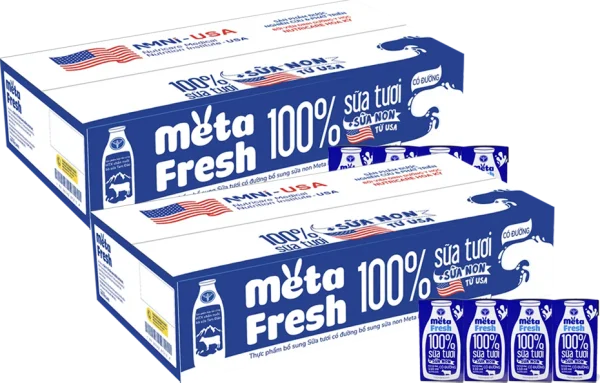 2 Thùng Sữa tươi có đường bổ sung sữa non Metafresh 110ml, lốc 4 hộp