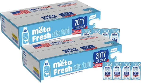2 Thùng Sữa Tươi Tiệt Trùng MetaFresh Lợi Khuẩn 110ml (lốc 4 hộp)