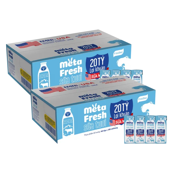 2 Thùng Sữa Tươi Tiệt Trùng MetaFresh Lợi Khuẩn 180ml (lốc 4 hộp)