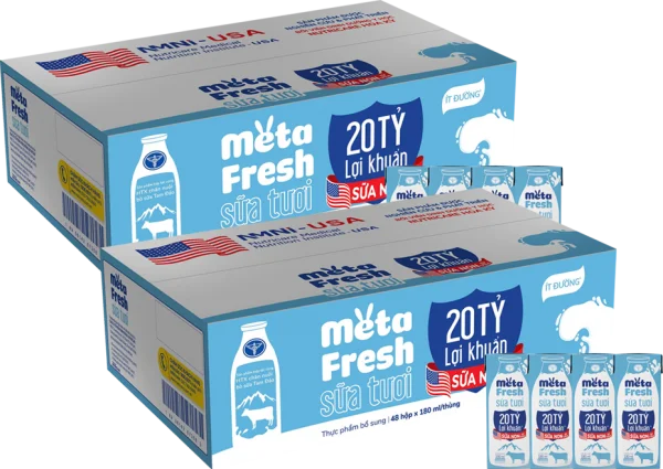 2 Thùng Sữa Tươi Tiệt Trùng MetaFresh Lợi Khuẩn 180ml (lốc 4 hộp)