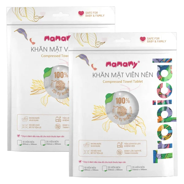 Combo 2 Khăn mặt viên nén Mamamy Tropical 25 viên (240x200mm)