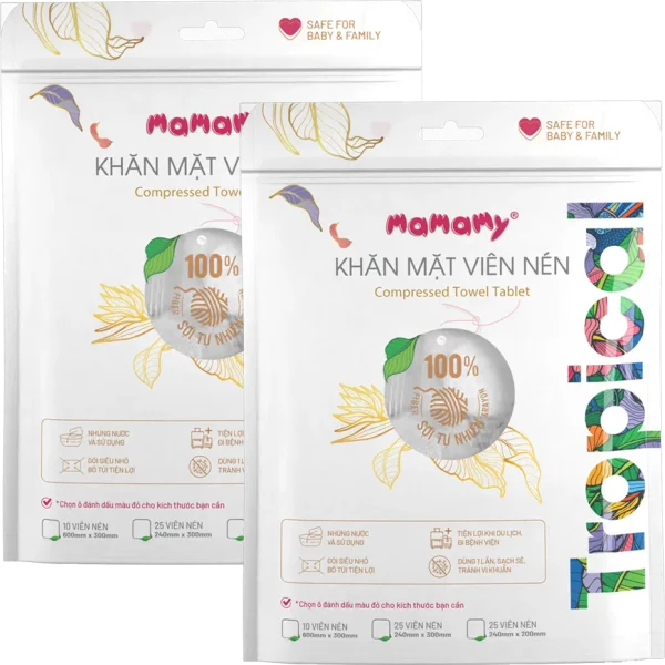 Combo 2 Khăn mặt viên nén Mamamy Tropical 25 viên (240x200mm)
