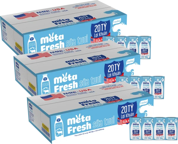 3 Thùng Sữa Tươi Tiệt Trùng MetaFresh Lợi Khuẩn 110ml (lốc 4 hộp)