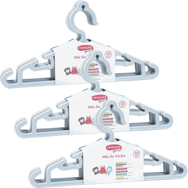 Combo 3 Móc áo mỏng trẻ em ConCung Good 185 - Màu xanh (10 cái/lốc)