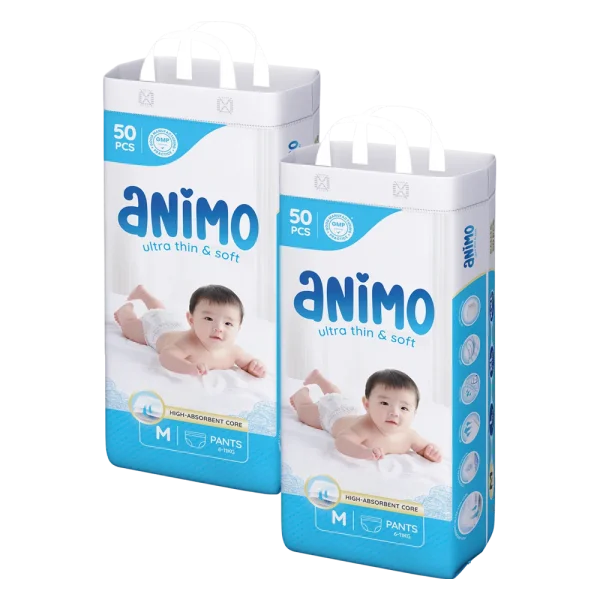 Combo 2 Tã Quần Animo Siêu Mềm Thoáng (M, 50 miếng)