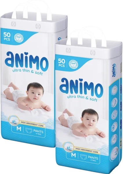 Combo 2 Tã Quần Animo Siêu Mềm Thoáng (M, 50 miếng)