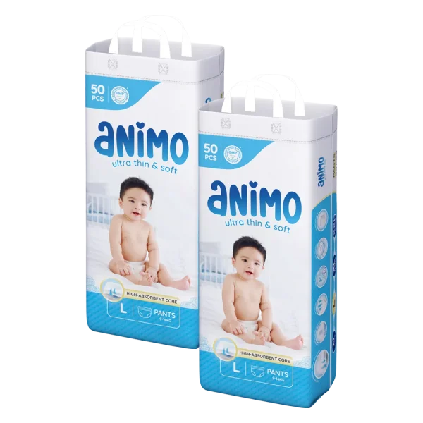 Combo 2 Tã Quần Animo Siêu Mềm Thoáng (L, 50 miếng)