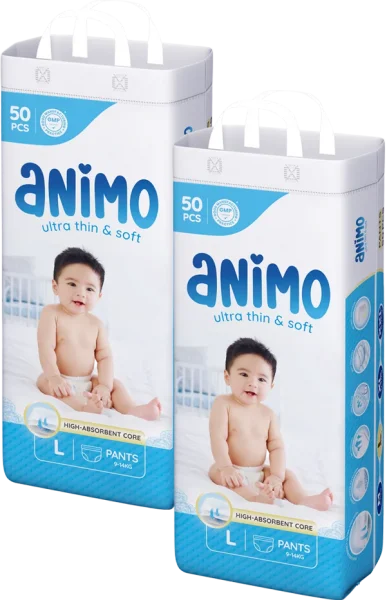 Combo 2 Tã Quần Animo Siêu Mềm Thoáng (L, 50 miếng)