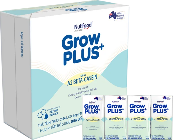 Thùng Sữa Bột Pha Sẵn Nutifood GrowPLUS A2 Beta-Casein 110ml (Lốc 4)