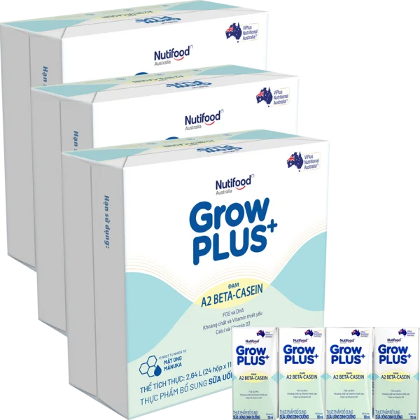 Combo 3 Thùng Sữa Bột Pha Sẵn Nutifood GrowPLUS A2 Beta-Casein 110ml (Lốc 4)