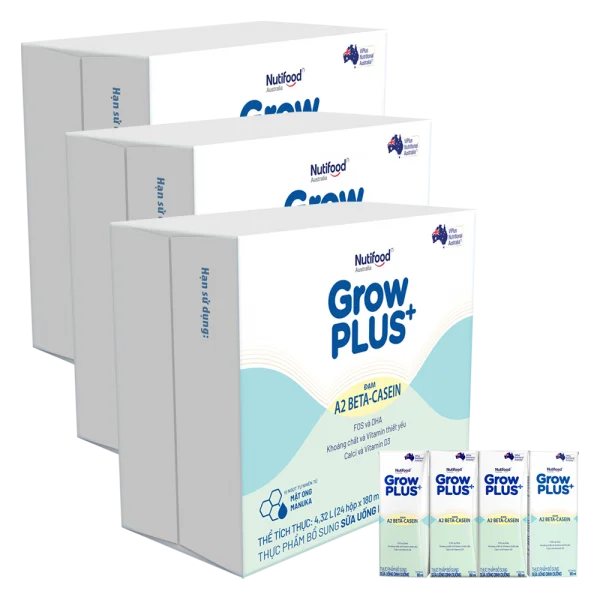 Combo 3 Thùng Sữa Bột Pha Sẵn Nutifood GrowPLUS A2 Beta-Casein 180ml (Lốc 4)